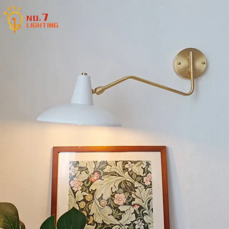 White conical shade wall lamp with brass swing arm and mounting plate ideal for bedroom reading light decorbites copper swing