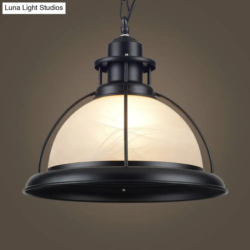 Retro White Glass Half-Globe Pendant Ceiling Light - Dining Room Suspension Lighting - 1 Head