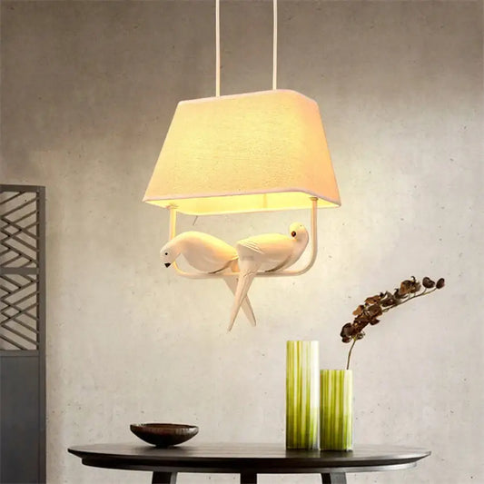 Retro white resin bird cage chandelier with white ceramic pendant light and two doves for dining room decorbites bird cage