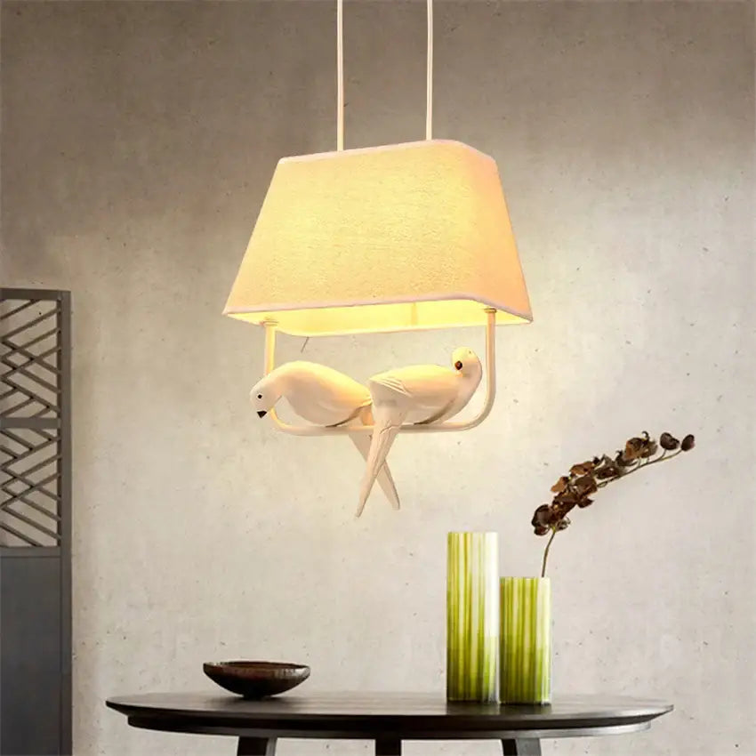 Retro white resin bird cage chandelier with white ceramic pendant light and two doves for dining room decorbites bird cage