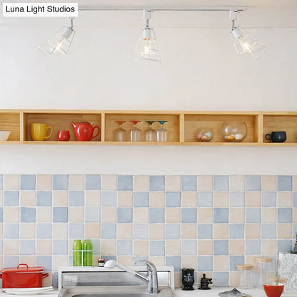 DecorBites™ DecorBites™ Retro Wire Cage Semi Flush Ceiling Light with Rotatable Conical Shade, Black/White Metal