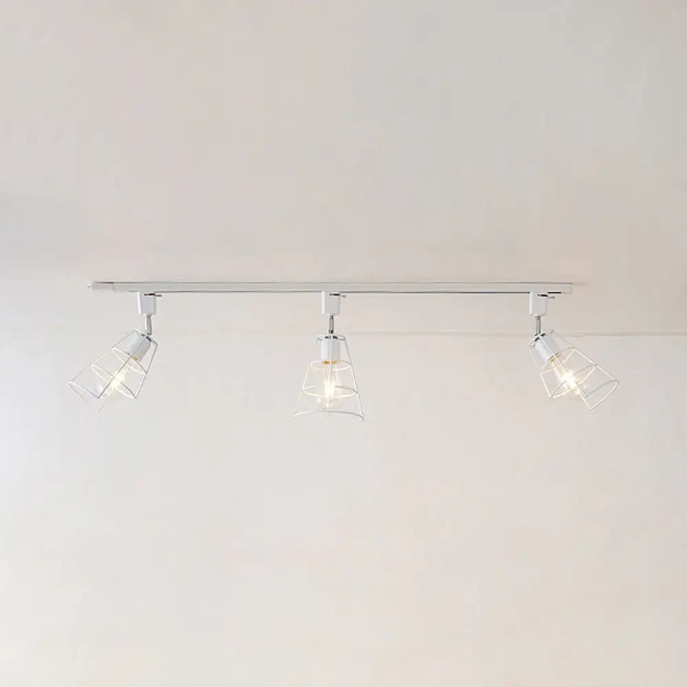 DecorBites™ DecorBites™ Retro Wire Cage Semi Flush Ceiling Light with Rotatable Conical Shade, Black/White Metal