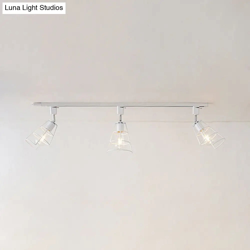 DecorBites™ DecorBites™ Retro Wire Cage Semi Flush Ceiling Light with Rotatable Conical Shade, Black/White Metal