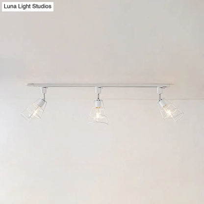 DecorBites™ DecorBites™ Retro Wire Cage Semi Flush Ceiling Light with Rotatable Conical Shade, Black/White Metal