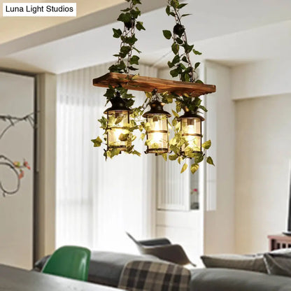 ديكوربايتس™ فانوس خشبي عتيق برأسين/ثلاثة رؤوس، مصباح سقف مع مصباح LED متدلي، وردي/أخضر، ديكور نباتي/زهري