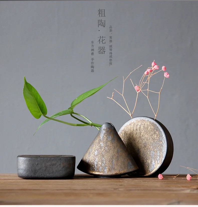 Retro Zen Flower Pottery Vase Ornaments - Vase