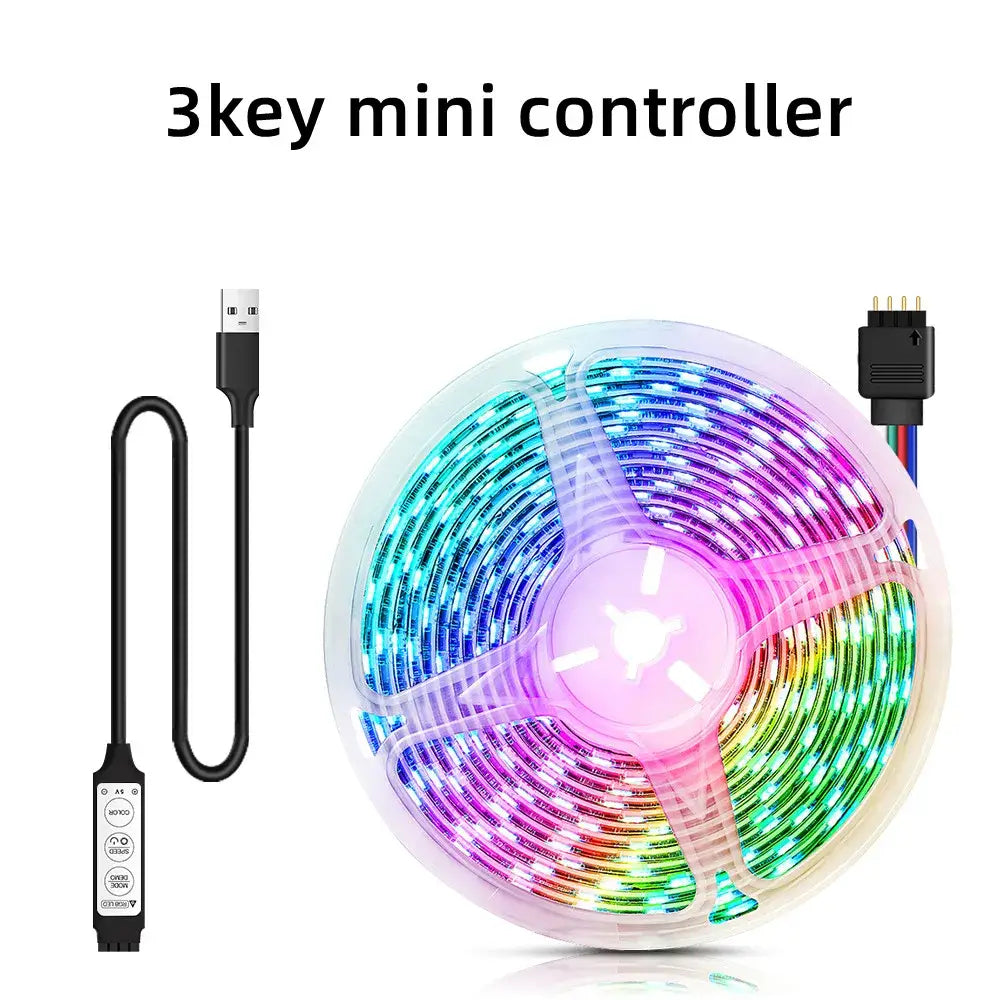 Rgb bluetooth led strip lights with rainbow colors and 3-key mini controller for bedroom usb app control black and blue