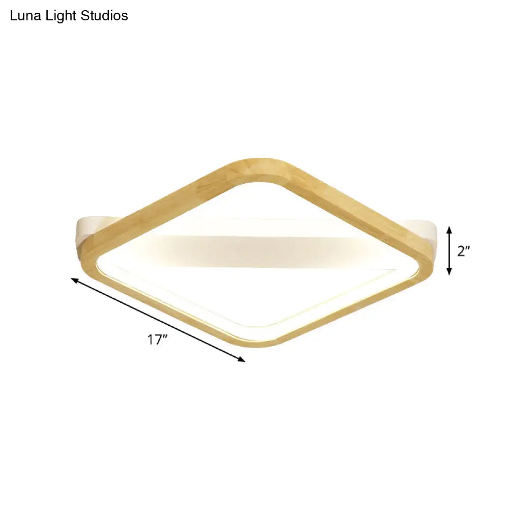 DecorBites™ DecorBites™ Rhombus Wood Flush Mount Light – LED Minimalism Fixture in Beige | 13"/17"/21" Width