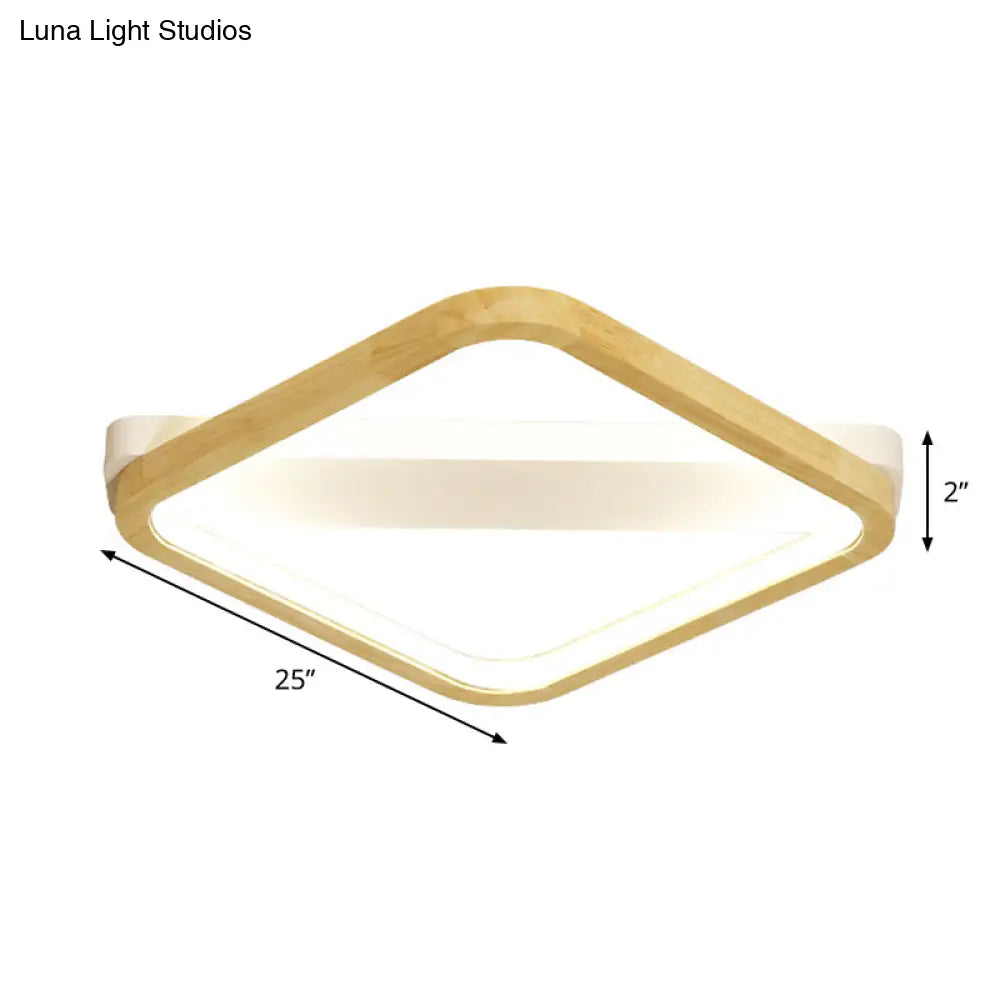 DecorBites™ DecorBites™ Rhombus Wood Flush Mount Light – LED Minimalism Fixture in Beige | 13"/17"/21" Width