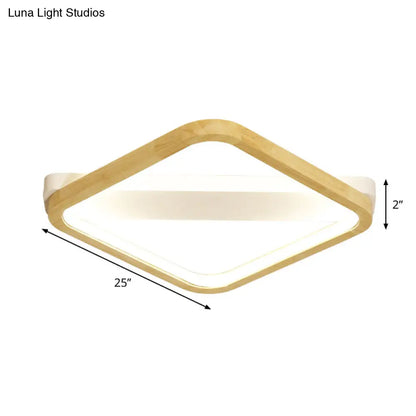 DecorBites™ DecorBites™ Rhombus Wood Flush Mount Light – LED Minimalism Fixture in Beige | 13"/17"/21" Width