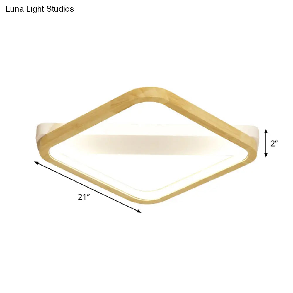 DecorBites™ DecorBites™ Rhombus Wood Flush Mount Light – LED Minimalism Fixture in Beige | 13"/17"/21" Width