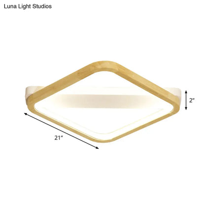 DecorBites™ DecorBites™ Rhombus Wood Flush Mount Light – LED Minimalism Fixture in Beige | 13"/17"/21" Width