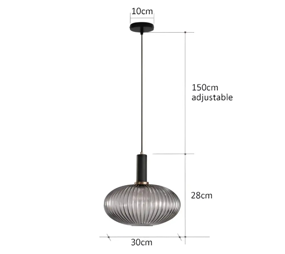 A modern 150cm adjustable pendant light with black metal rod and translucent gray ribbed glass shade for dining room decorbites colorful glass pendant lighting