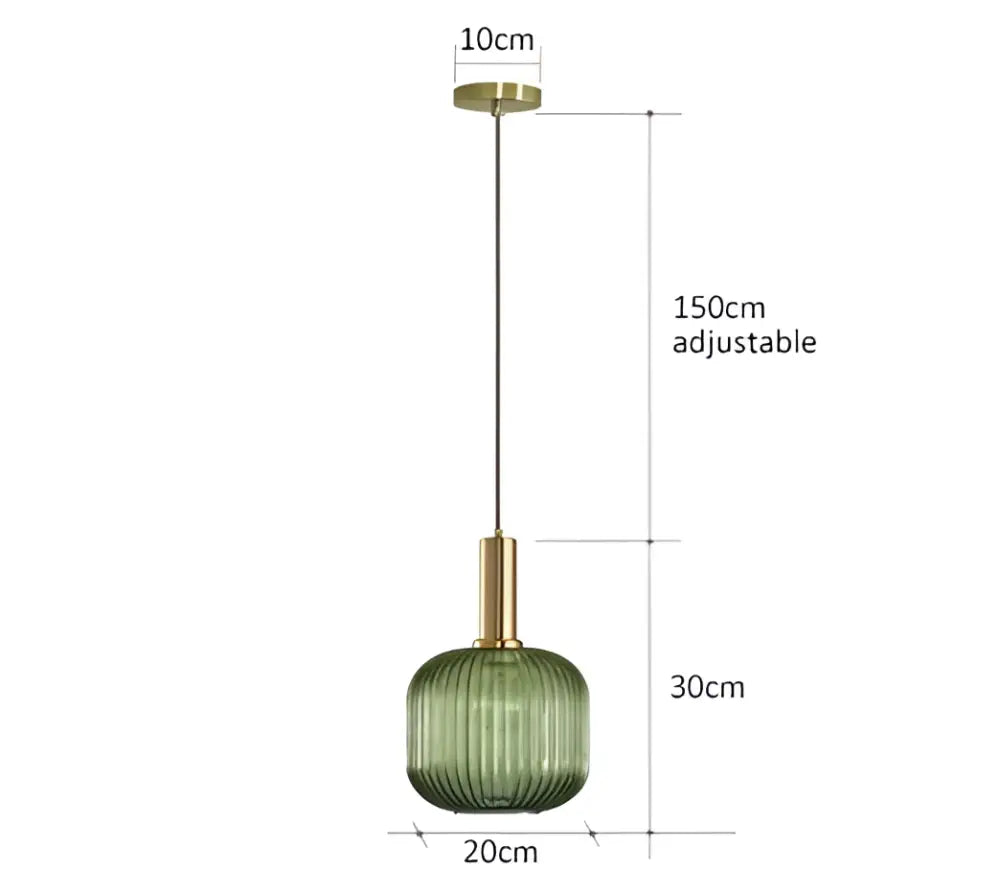 Green ribbed glass pendant light with brass accents and adjustable chain from decorbites colorful glass pendant collection