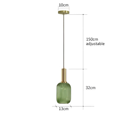 Green ribbed glass pendant light with brass finish and adjustable chain for dining room decorbites colorful glass pendant lights