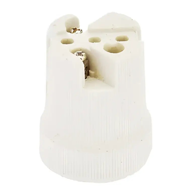 Ribbed beige decorbites ceramic e27 socket lamp holder showing white ceramic e26 socket with metal contact points