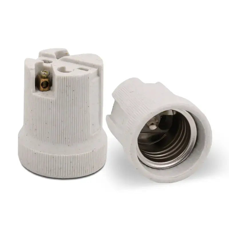 Ribbed beige ceramic e27 socket lamp holder with metallic threaded interior for living room lighting decorbites creamic e27