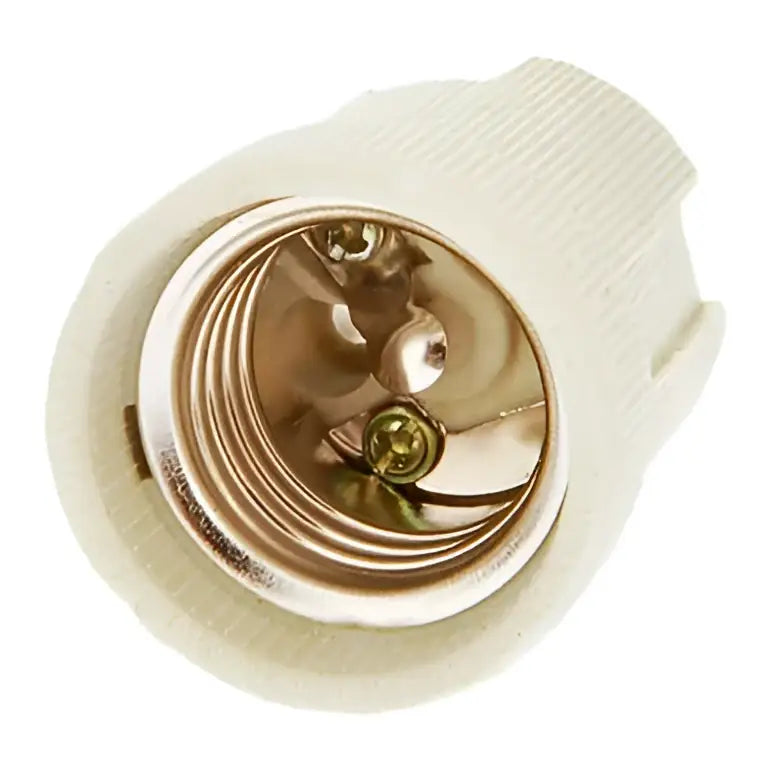 Cream-colored fabric-covered lamp holder with metallic base and brass terminals decorbites creamic e27 socket for living room lighting