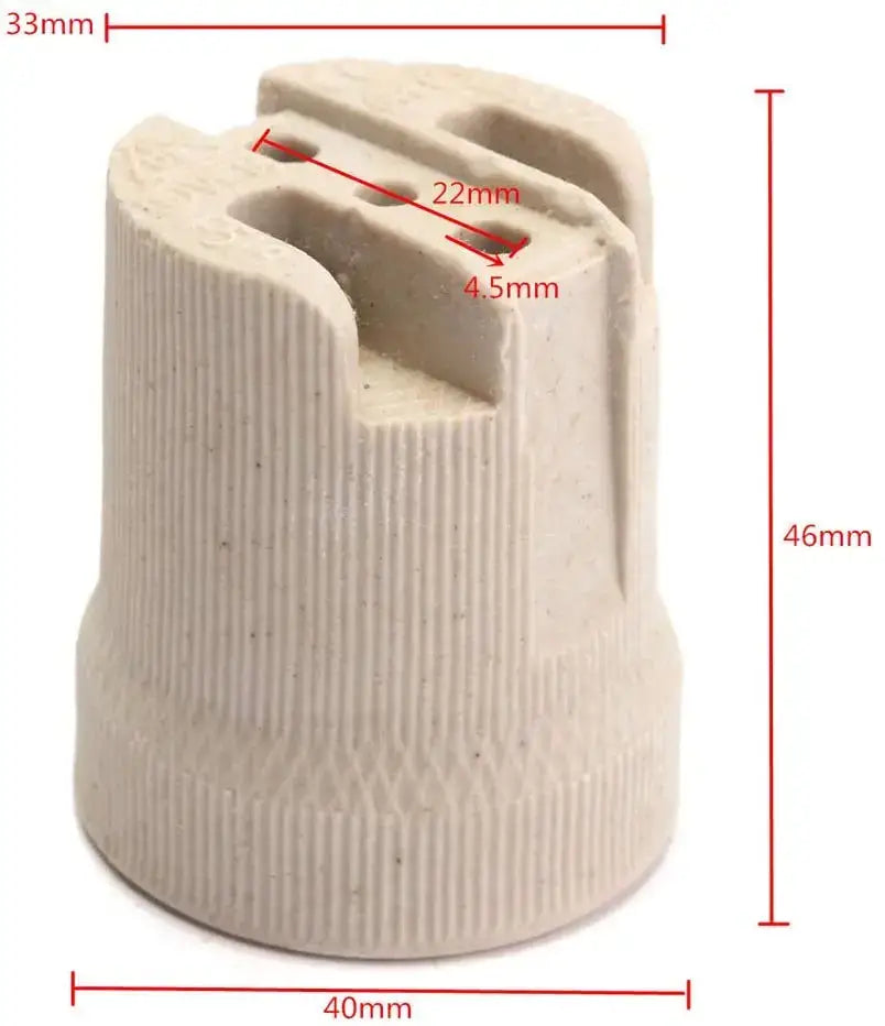 Beige ceramic e27 lamp holder with ribbed texture and three-pronged top for living room lighting decorbites creamic e27 socket