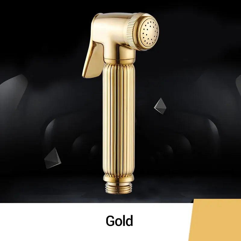 Gold-colored decorbites brass chrome bidet faucet with sleek fluted body and perforated nozzle for bathroom use