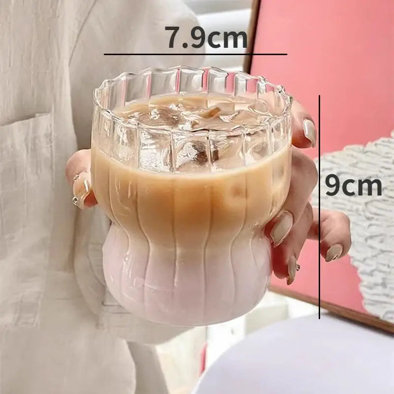 Clear glass coffee cup with ribbed pale pink base and fluted rim from decorbites clear glass tumbler set