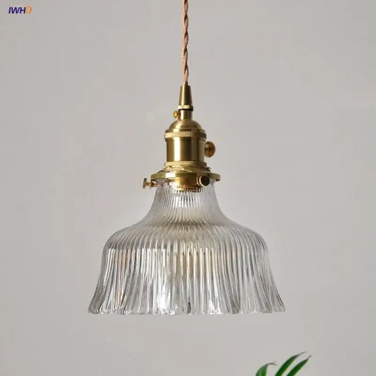 Clear glass led ribbed pendant light with brass fixture and twisted cord for dining room decorbites clear glass design