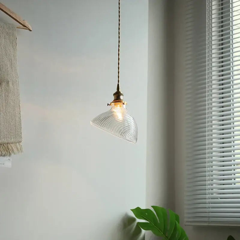 Ribbed clear glass led pendant light with brass fixture and twisted cord for dining room decorbites clear glass design