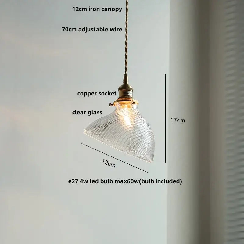 Ribbed clear glass led pendant light with iron canopy and copper socket for dining room decorbites clear glass lighting