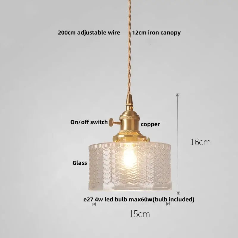 Vintage-style clear glass led pendant light with ribbed shade and brass copper finish for dining room decorbites clear glass