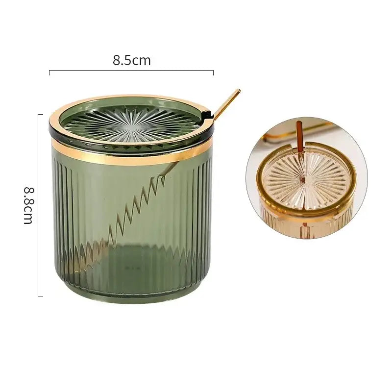 Olive green ribbed glass acrylic seasoning jar with gold-toned lid and spoon from decorbites seasoning jar set