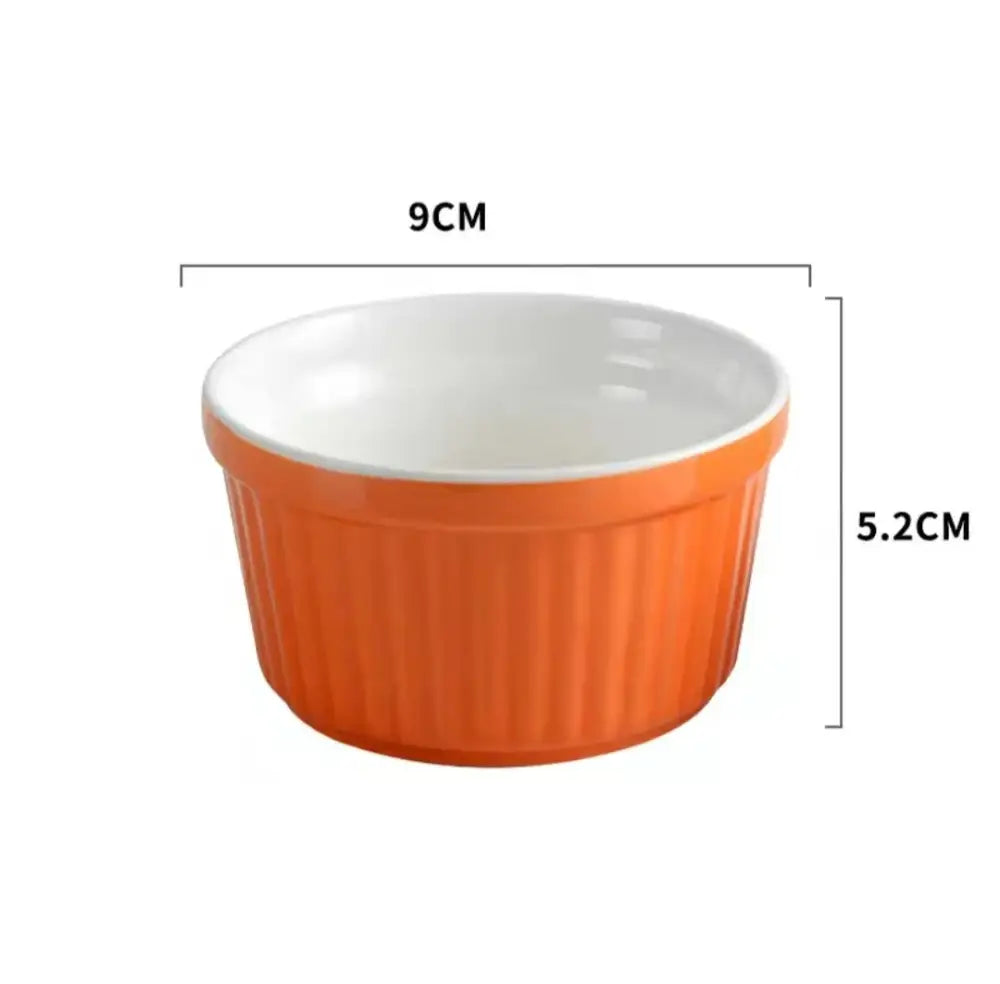 Orange ceramic baking bowl with vertical ridges and white interior by decorbites ceramic baking set, 9cm diameter
