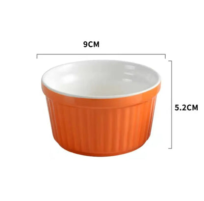 Orange ceramic baking bowl with vertical ridges and white interior by decorbites ceramic baking set, 9cm diameter