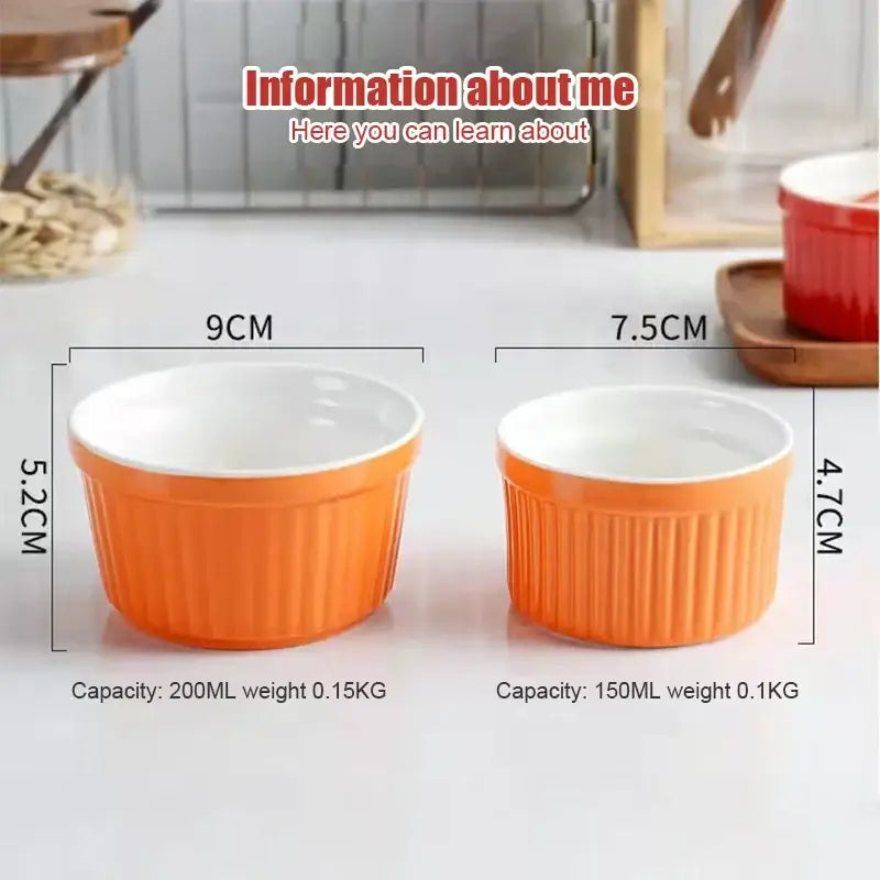 Orange ribbed ceramic baking bowl with white interior from decorbites ceramic baking ramekin set for desserts