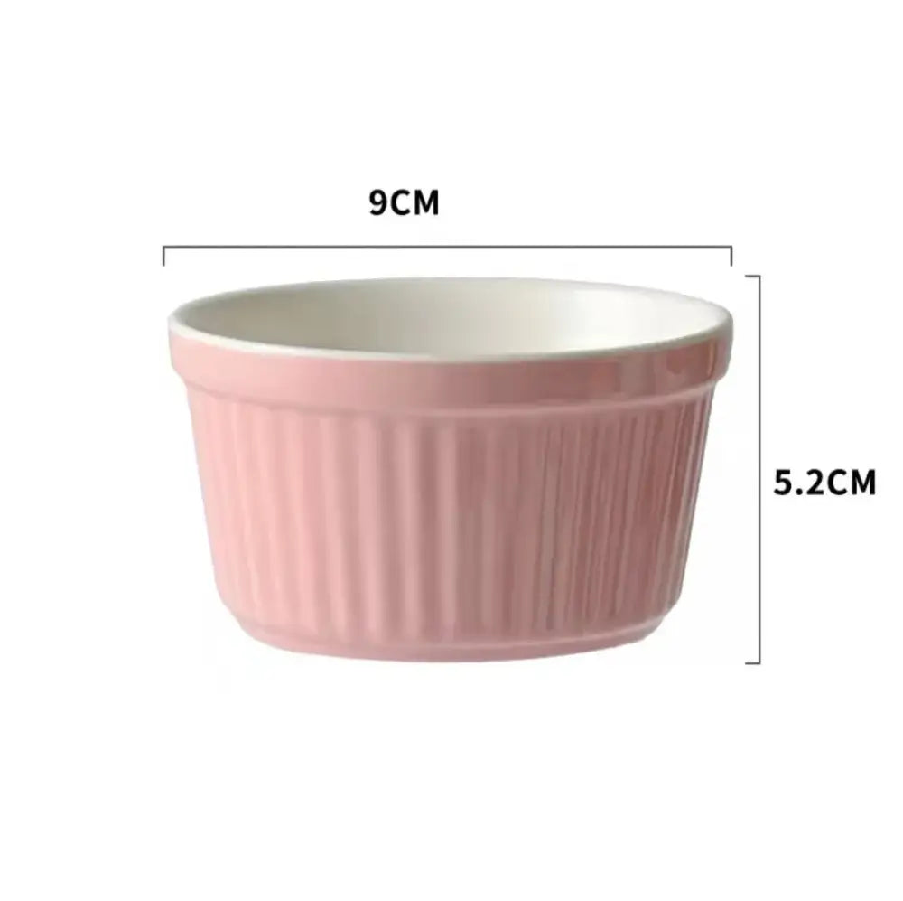 Pink ribbed ceramic baking bowl with white interior from decorbites ceramic baking ramekin set for kitchen use