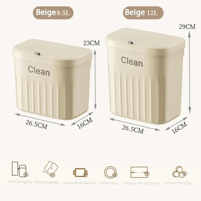 Beige plastic ribbed bathroom trash cans with clean print for decorbites kitchen cabinet hanging use