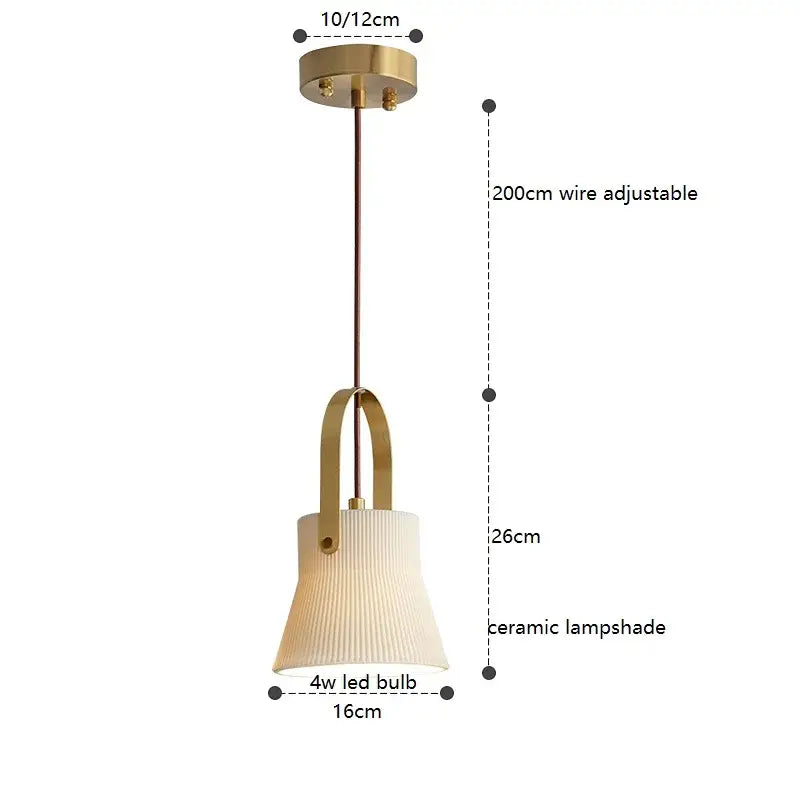 Brass-finished pendant light with cream ribbed ceramic led pendant lampshade and adjustable 200cm wire by decorbites ceramic led
