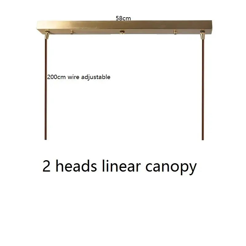 Brass-finished linear canopy pendant light with two adjustable heads and 200cm wire suspension for decorbites ceramic led pendant light