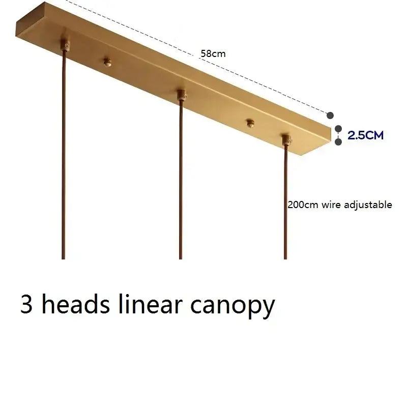 Gold-finished linear canopy pendant light with three adjustable heads for decorbites ceramic led pendant kitchen decor