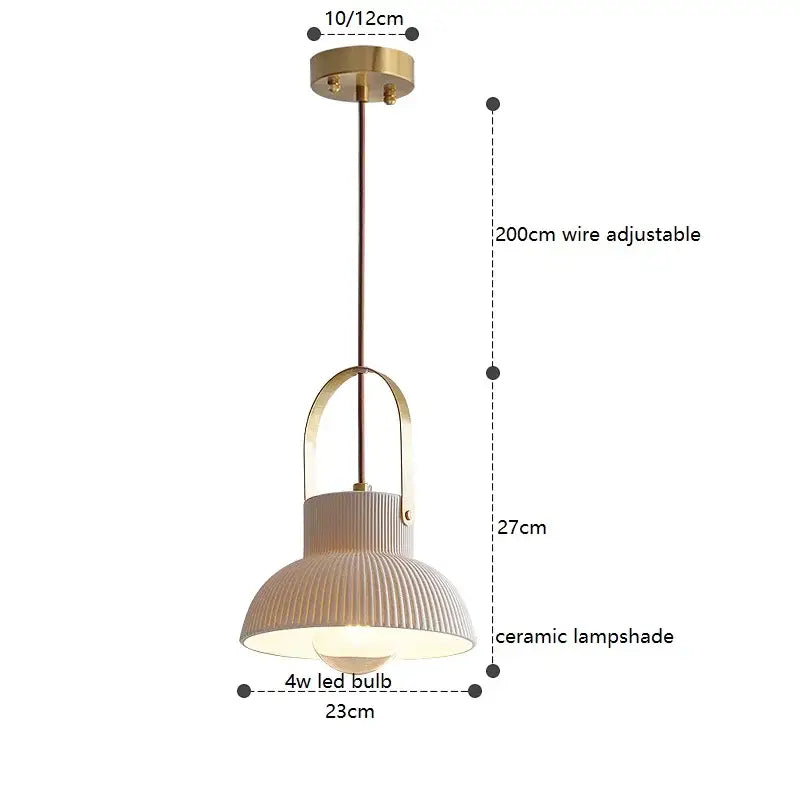 A ribbed cream ceramic led pendant light with brass hardware for modern kitchen decorbites ceramic led pendant lighting