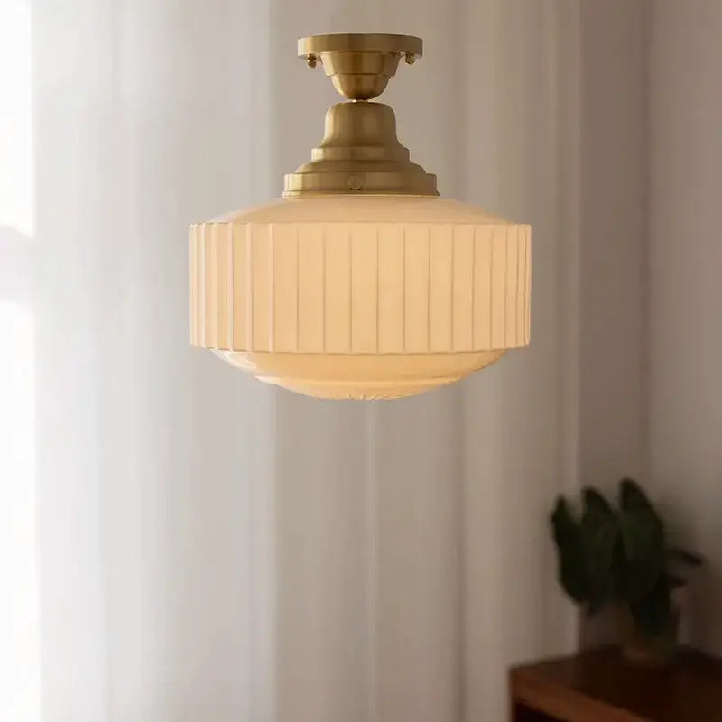 Vintage-style brass glass pendant light with cream ribbed shade ideal for dining room decorbites brass glass pendant