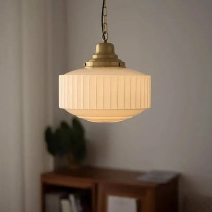 Ribbed cream glass and brass pendant light with vertical ridges for dining room decorbites brass glass pendant