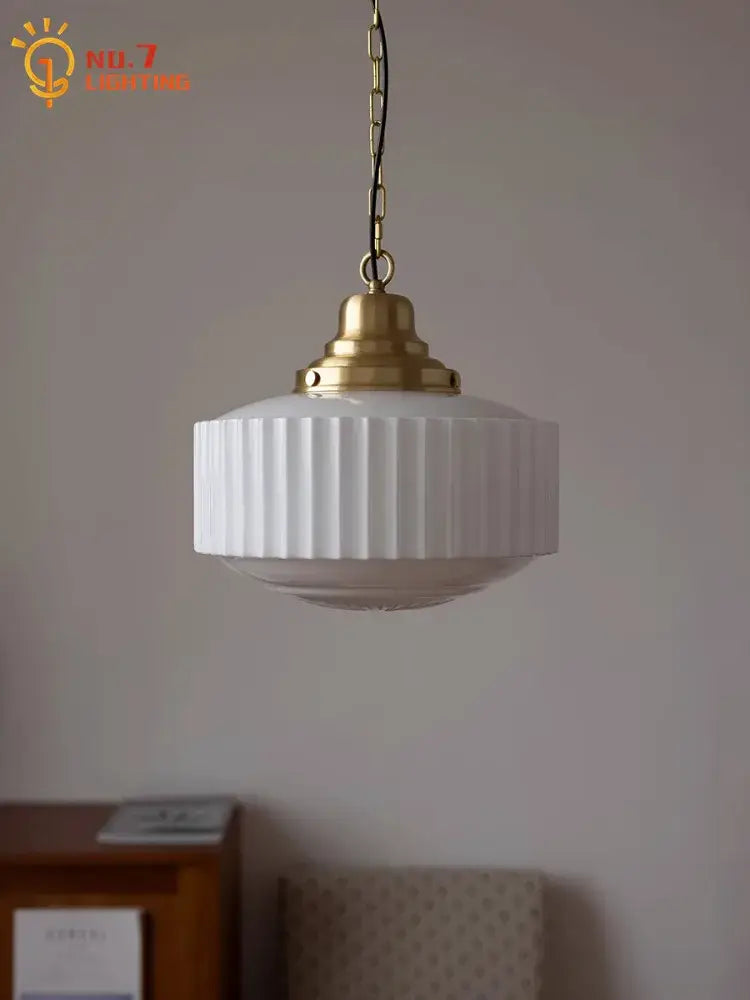 White ribbed ceramic pendant light with brass glass pendant fixture and chain ideal for dining room decorbites brass glass