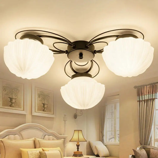 DecorBites™ DecorBites™ Ribbed Cream Glass Black Flush Mount Chandelier: Classic Semi Flush Light for Dining Room