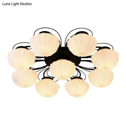 DecorBites™ DecorBites™ Ribbed Cream Glass Black Flush Mount Chandelier: Classic Semi Flush Light for Dining Room