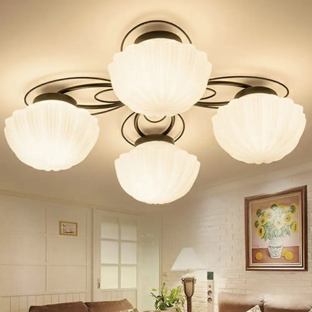 DecorBites™ DecorBites™ Ribbed Cream Glass Black Flush Mount Chandelier: Classic Semi Flush Light for Dining Room