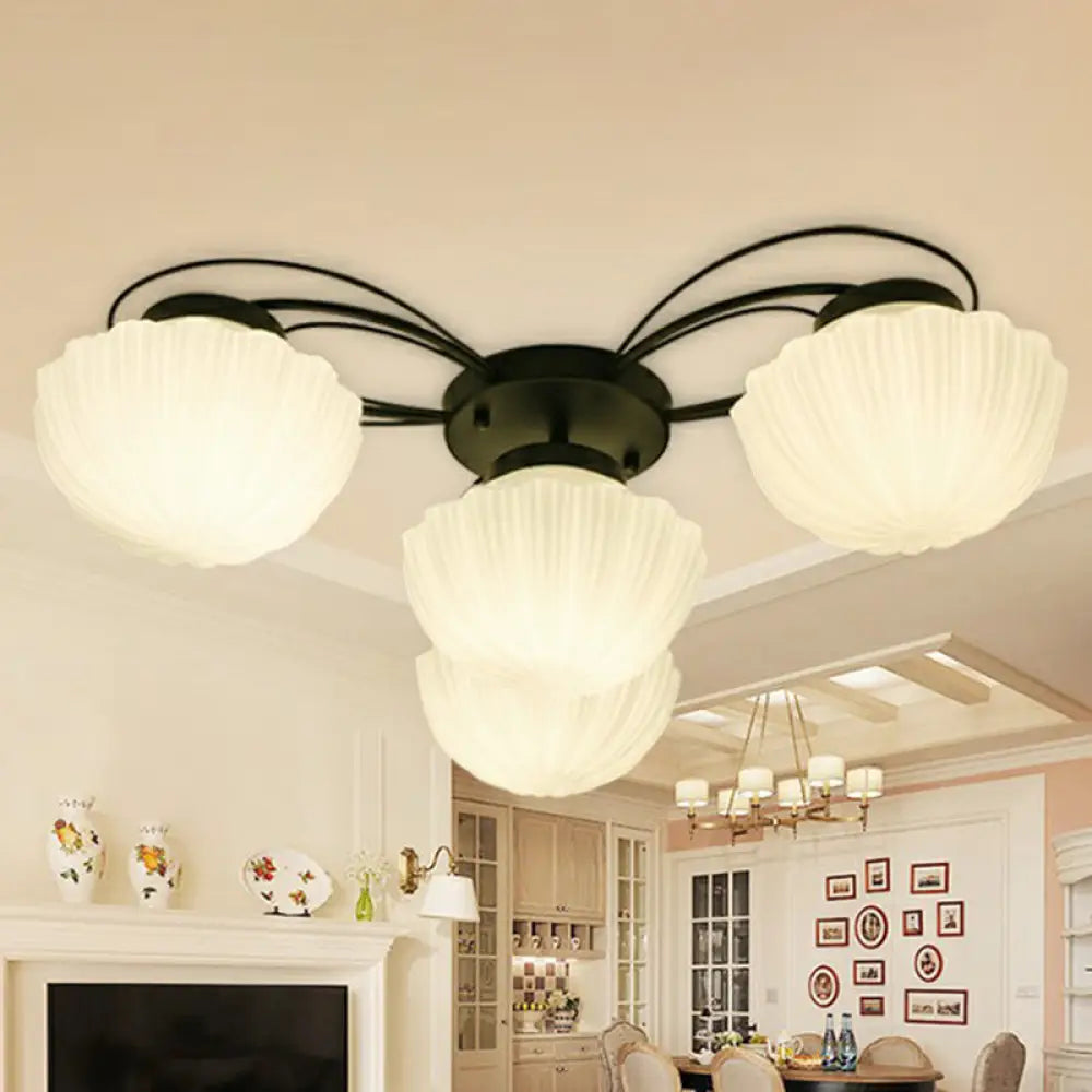 DecorBites™ DecorBites™ Ribbed Cream Glass Black Flush Mount Chandelier: Classic Semi Flush Light for Dining Room