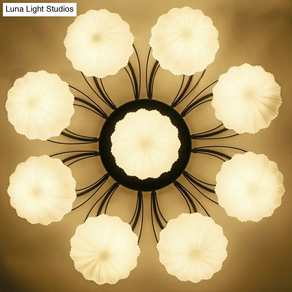DecorBites™ DecorBites™ Ribbed Cream Glass Black Flush Mount Chandelier: Classic Semi Flush Light for Dining Room