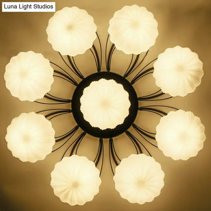 DecorBites™ DecorBites™ Ribbed Cream Glass Black Flush Mount Chandelier: Classic Semi Flush Light for Dining Room