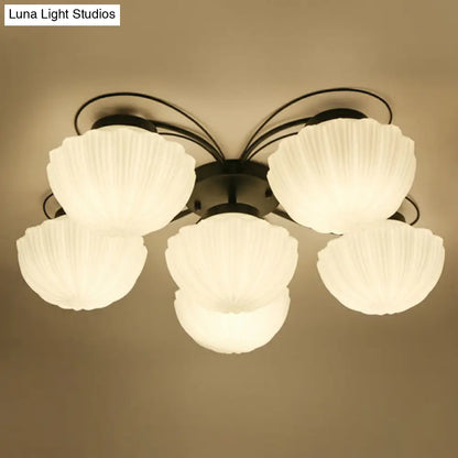 DecorBites™ DecorBites™ Ribbed Cream Glass Black Flush Mount Chandelier: Classic Semi Flush Light for Dining Room