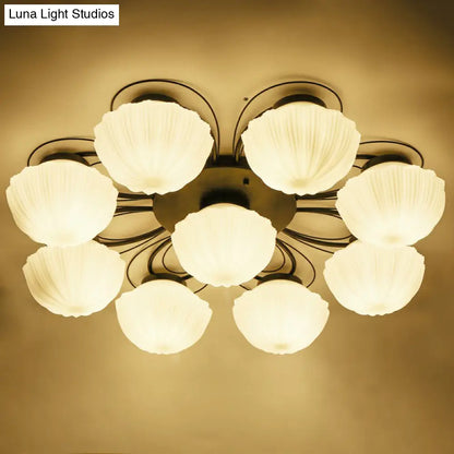 DecorBites™ DecorBites™ Ribbed Cream Glass Black Flush Mount Chandelier: Classic Semi Flush Light for Dining Room